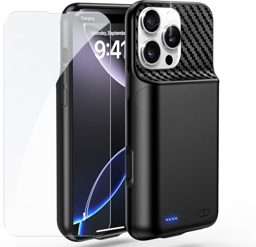 ZIPONAS Akkuhülle für iPhone 16 Pro Max (6.9 Zoll), 13800mAh Tragbare Ladebatterie Zusatzakku Externe Handyhülle Batterie Wiederaufladbare Schutzhülle mit Panzer Schutz Glas Folie