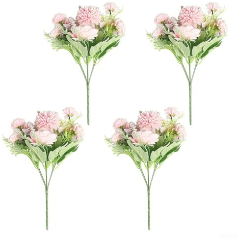 Fiori artificiali, confezione da 4 pezzi, peonie e ortensie azzurre in seta, decorazione per la casa e matrimoni, resistenti ai raggi UV, nessuna manutenzione necessaria per uso interno ed esterno