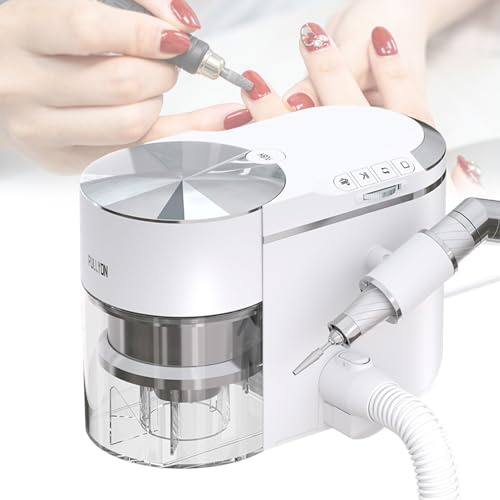 SUYUDD Professional Nail Drill and Dust Collector 2-in-1, Electric Nail File Polisher with Vacuum Suction, 30000 RPM Brushless Motor, ≤68dB Ultra Quiet, Adjustable Suction & Angle, Extension Hose