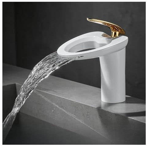 CYBSFKJ Grifos de lavabo negros, grifo de baño en cascada, grifo mezclador for lavabo de un solo mango, grifo de baño, grúa de agua del fregadero de latón, color plateado(White Gold)