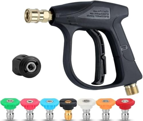 Pistola de Lavado Alta Presión 4350 PSI con 7 Boquillas, Conexión Rápida, Compatible con Kärcher K1-K7, Fitting M22 14mm y Conector Rápido 1/4(Pistola de Limpieza a presión)