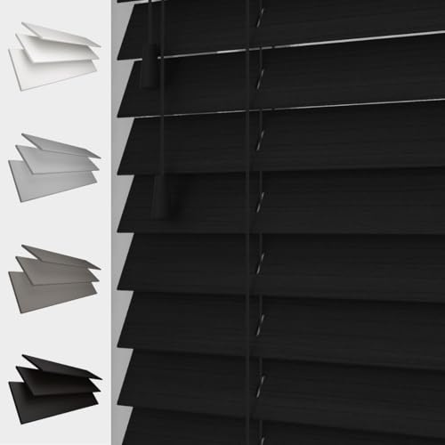Faux Wood Venetian Blind [Black, 60cm Width x 120cm Drop, String]