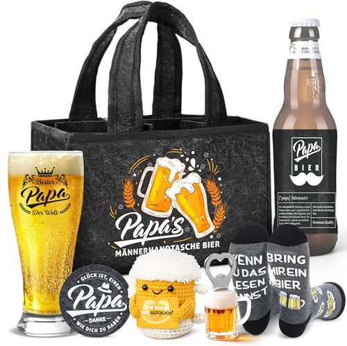 Regalo para papá para hombre, regalo para el día del padre, bolso de mano de cerveza con vasos de cerveza de trigo y abrebotellas, divertido regalo de jubilación, mejor regalo para el día del padre