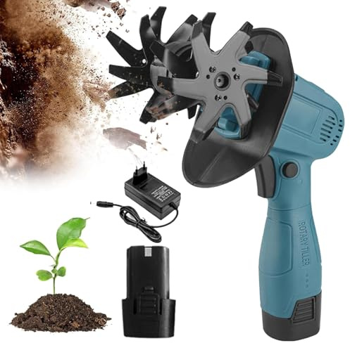 Mini coltivatore Portatile a Batteria con batterie, Larghezza di Lavorazione, profondità 10,3 cm, motozappa Elettrico da Giardino, per Giardinaggio, Prato, Serra Blue 1 Battery