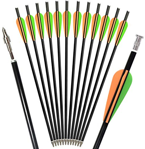 Archery Crossbow Bolts Fiberglass Arrows with Flat Nock Replaced Arrowheads for Outdoor Hunting 16 inch (Pack of 12)