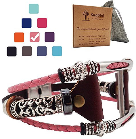 Smatiful Uhr Armband mit Silber Zubehör (Nicht Gold) für Damen und Herren, Verstellbar Leder Ersatz Sport Watch Band for Apple Watch 42mm(Series 1,2,3) & 44mm(Series 4,5), Rose Pink