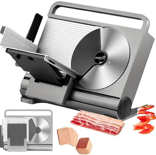 Affettatrice Pieghevole | Affettatrice E Taglierina Elettrica Per Gastronomia Da 200 W Per La Casa Con Protezione Blocco Bambini/Spessore Regolabile 1-15 Mm/Lama In Acciaio Inossidabile,Silver