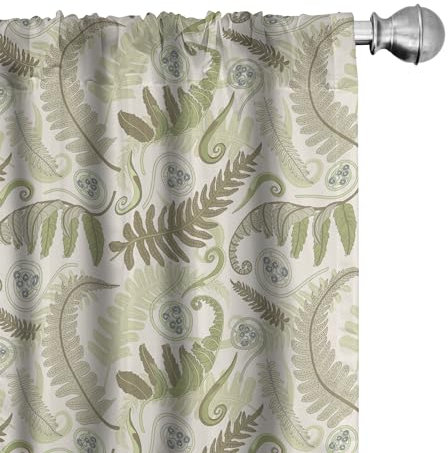 Ambesonne Botany Window Curtains, Fern Leaves Curlicue Botanical Adornments Print on Pastel Background, Lightweight Decor 2-Panel Set with Rod Pocket, Pair of - 28 x 84, Eggshell Tan