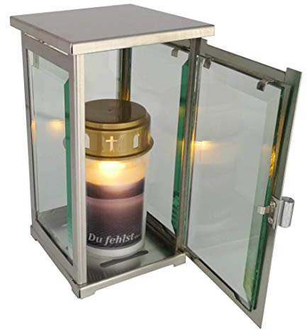 Lumino per tomba, lanterna funeraria moderna in acciaio inox, con luce tombale a LED
