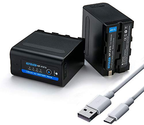 Oyomba 2 X 7800mAh NP-F970 Akku für Sony NP-F980 NP-F960 NP-F750 NP-F930 Ersatzakkus Kompatibel für Sony DCR-VX2100, DSR-PD150, DSR-PD170, FDR-AX1, HDR-AX2000, HVL-LBPB mit 5V USB Ausgang (Blau)