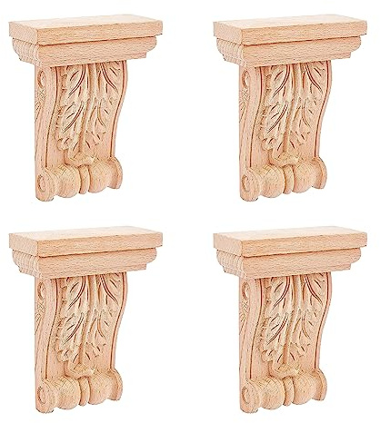 SUPERFINDINGS 4 Stück Holz Ornamente 10.4x8cm Holzschnitzerei Dekoration Holzkonsole Europäische Unbemalte Türdekoration Holz Geschnitzte Ecke Onlay Blatt Holzkonsolen Für Wohnaccessoires