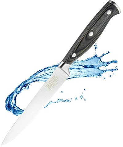 Sabatier Professional All Purpose Utility Kitchen Knife - 5in/12cm Full Tang Taper Ground Stainless Steel Blade. Unique Grey Pakkawood Triple Rivet Handle. Lifetime Performance 25yr Guarantee