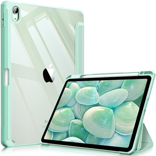 Fintie Hybrid Hülle für iPad Air 11 Zoll, iPad Air 5./4. Generation 10,9 | Schlankes stoßfestes Schutzhülle mit Stifthalter, Transparente Hartschale, Standfunktion für Tippen & Ansehen, Grün