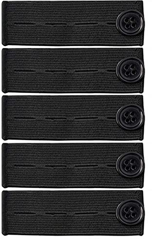 BlingKingdom 5 verstellbare elastische Knopfverlängerungen für Damen und Herren | Schwarz, Hosen-Taillenverlängerung, diskret, bequem, stark, Bundverlängerung für Hosen, Jeans mit Knopfverschluss