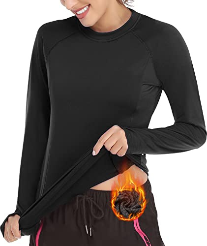 Soneven Funktionsshirt Damen Langarm Laufshirt Sport Shirt Fleece Thermo-Laufshirt Sweatshirts mit Daumenlöche Atmungsaktive Shirt Running Longsleeve Sportoberteile