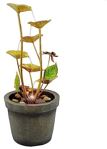 GEEZY Garden Water Feature – Metal Lotus Fountain with LED Lights – Mains Powered, Self-Contained, Indoor & Outdoor – Easy Setup, Cascading & Tranquil – Great for Garden, Home, Patio & Balcony Decor