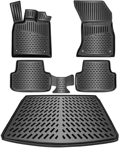 ELMASLINE 3D Gummimatten & Kofferraumwanne Set für Mitsubishi ASX 2010-2/2023 | Zubehör - Antirutsch mit hohem Rand - Kofferraummatte & Fußmatten