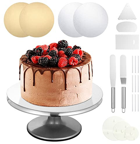 TsunNee Lot de 13 supports à gâteaux en alliage d'aluminium, plateau tournant 30,5 cm, avec spatule et peigne, glaçage plus lisse, support de pâtisserie pour cupcakes