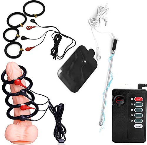 E-Stim Sex Elektroschock Penisringe Set Mit Hoden Patch & Langes Edelstahl Harnröhren Dilator Für Männer Penis Stimulation Massagegerät Dilatatoren Penis Plug Mastubrator Sexspielzeug,Schwarz,11mm
