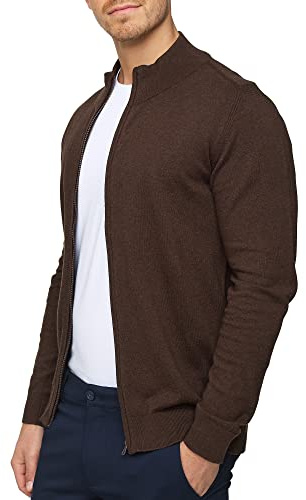 Indicode Hombres Lau Cárdigan con Cuello Alto confeccionado en 80% algodón Dk Brown Mix M