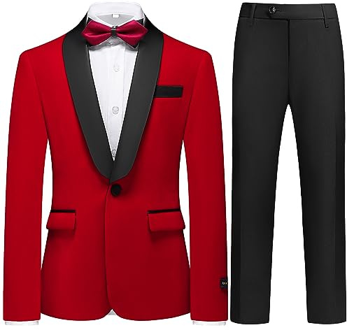 Boys Velvet Suits Slim Fit Tuxedo 2 Piece Kids Blazer Jacket Pants Formal Sizes 14 Fashion Ring Bearer Outfit for Wedding Red