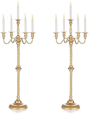 Wedding Candelabra Tall Floor Candelabras - 2Pcs Gold 5 Arm Candelabra Inweder 88cm Metal Spiral Candlestick Holders Antique Candle Holders for Christmas Table Centrepieces Events Ceremony Reception