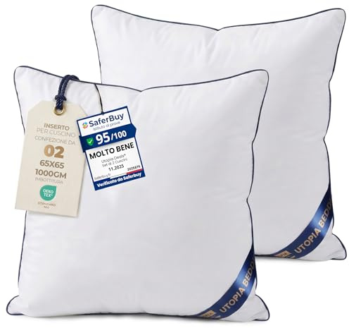 Utopia Bedding Cuscini, Imbottitura per Letto e Come Cuscino decorativi, cuscino per divano, cuscini decorativi (2, Bianco, 65x65 cm)