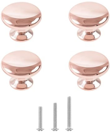 ShipeeKin Lot de 4 poignées de porte rondes en chrome poli en forme de champignon pour armoire, placard, tiroir, chambre à coucher, étagères de salle de bain, etc. Doré rose 30 mm
