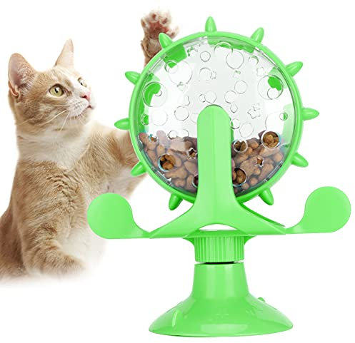 Distributeur Interactif de Friandises pour Chat, Jouet D'entraînement pour Animaux de Compagnie, Moulin à Vent pour Chat, Jouet pour Chien, Moulin à Vent Rotatif à 360°, Jouets à Ventouse(Vert)