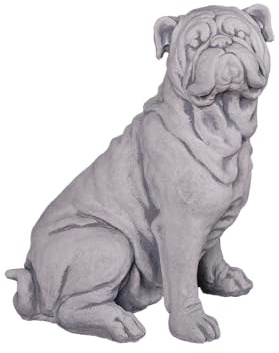 gartendekoparadies.de Englische Bulldogge, Steinfigur, H. 32 cm, 10 kg, Grau, frostsicher aus Steinguss für Außenbereich