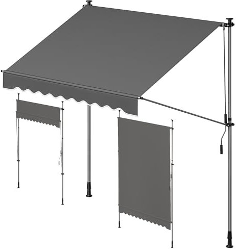SONGMICS Klemmmarkise, Balkonmarkise, höhenverstellbar, mit Handkurbel, Sonnenschutz, für Balkon, Terrasse, Garten, 200 x 120 cm, anthrazit GSA202G02