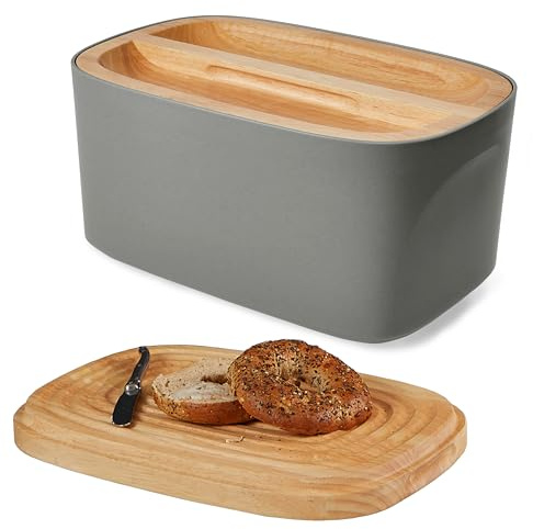 Sonder Los Angeles Union Large Bread Box | Fits Full Sourdough Loaves and More | Breadbox with Cutting Board | Homemade Bread Bin Storage Container | 14.25x9.25x7 in | Charcoal