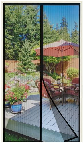 Magnet Fliegengitter Balkontür, 80x200cm Fliegengitter tür Ohne Bohren, Insektenschutz Tür für Balkontüren, Fenstertüren, Terrassentüren, Schwarz