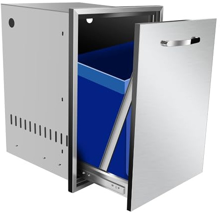 OUKIDR Pull-Out Trash Drawer 17 W X 23 H X 16 D, Stainless Steel Trash Bin Outdoor Kitchen Built-in Single Trash Drawer for Outdoor Kitchen BBQ Island
