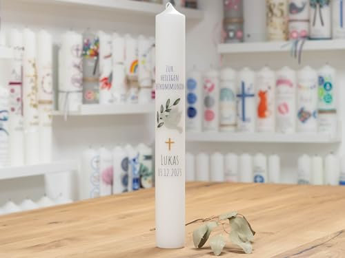meinkerzenshop Kommunionkerze mit Designdruck Lukas personalisiert mit Name und Datum, individuell für Junge und Mädchen