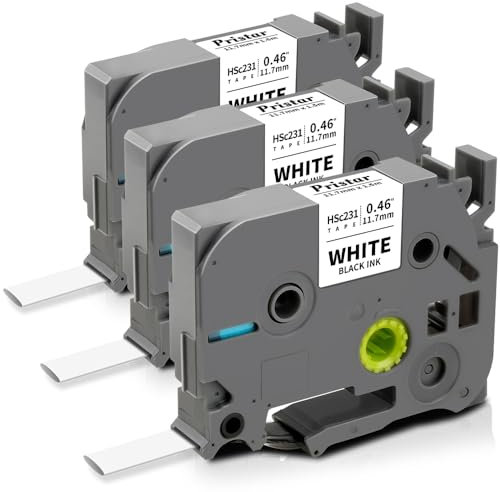 3x Pristar Kompatibel Schrumpfschlauch Schriftband als Ersatz für Brother P-touch HSe-231 HSe231 11,7 mm Schwarz auf Weiß für Brother Ptouch PT-E100, PT-E300, PT-E550W, PT-D210, PT-D410, PT-E560BTVP