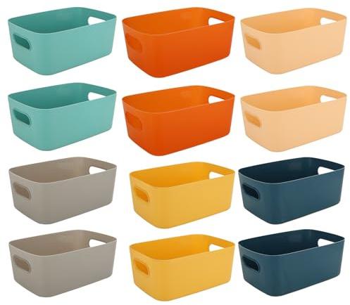 DAJAVE 12 Stück Aufbewahrungsbox Kunststoff Aufbewahrungskorb mit Griffen Küchenschrank Organizer Box, Schmalen Boxen aus Kunststoff ohne deckel für Küche Badezimmer Regal (Weiß) Cupboard