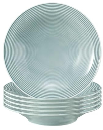 Seltmann Weiden Beat Color Glaze Suppenteller 6er Set, ø 22,5 cm, Tiefer runder Teller mit Rillenrelief, Porzellan, Arktisblau