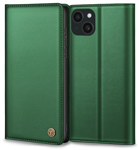 Thorhülle Handyhülle für iPhone 13 Hülle, Premium Lederhülle Schutzhülle Tasche für iPhone 13 Hülle Wallet Kartenfach Standfunktion Klappbar Flip Case für iPhone 13 Hülle, Pine Grün