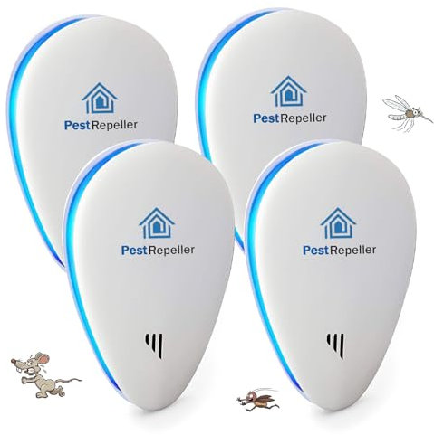 Antizanzare Mückenschutz Ultraschall Schädlingsbekämpfer, Elektronische Insektenschutzmittel Indoor, Ultraschall-Abwehrmittel Mücken, Nagetiere, für Kakerlaken, Motte, Mäuse, Ratten（4 Stück）