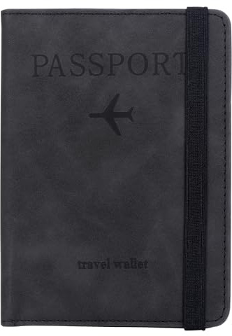 Coptiner Reisepasshülle mit RFID-Blocker Tragbare Reisepass Tasche PU Leder Passport Cover Ausweistasche Kreditkarten Schutzhülle Reise Dokumente Travel Organizer Wallet Reisezubehör (Schwarz)