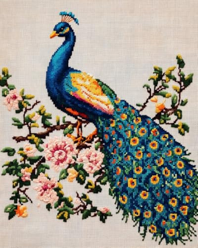 N.LANSHAN Teppich DIY Set Knüpfhaken-Kissensets Mit Blumen Und Pfauen，Fantasietiere，Diy-Teppichherstellungsset，Kreuzstichset，Teppichherstellung，Handarbeit Für Anfänger，Heimdekoration 60x90cm