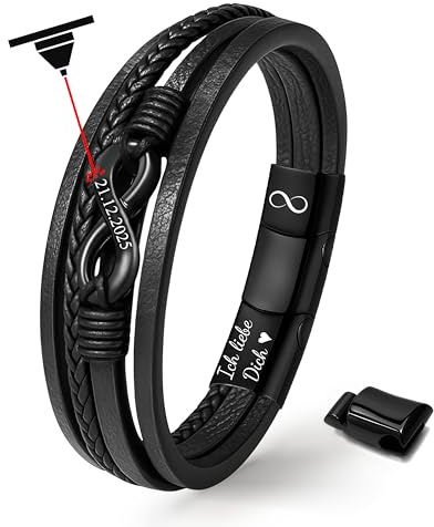 UNIQAL | Personaliesiertes Lederarmband mit Gravur SHAPE Herren Damen | Leather Bracelet mens | Magnetverschluss | handgemacht in Germany