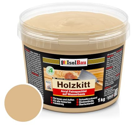 Isolbau - Holz-Spachtelmasse 1 kg - Holzspachtel Holzkitt Außen und Innen - Holz-Reparaturspachtel - Holzreparaturmasse - Holz-Fertigspachtel - Schnelltrocknend - Eiche Hell (Nr. 18)