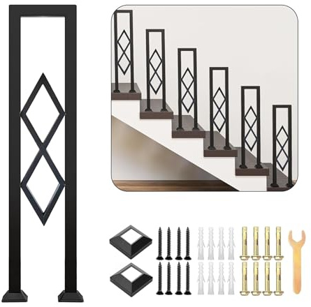 Ringhiera per Scale Interne, Corrimano Antiscivolo a Forma di U Balaustra Decorativa a Diamante con Kit di Installazione, Recinzione di Sicurezza per Corridoio Balcone Giardino (Nero, 110cm)