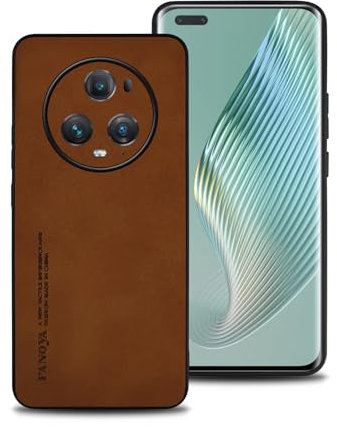 shamdspopu Hülle für Honor Magic5 Pro, TPU kombiniert mit komfortablem Leder-Oberfläche, hochwertig, luxuriös, stoßfest, Kratzfest und robust. (braun)