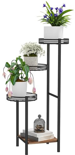 Outsunny Support pour plantes à 4 niveaux Étagère d'angle en acier Support pour pots de fleurs intérieur et extérieur 25 x 25 x 80 cm Noir