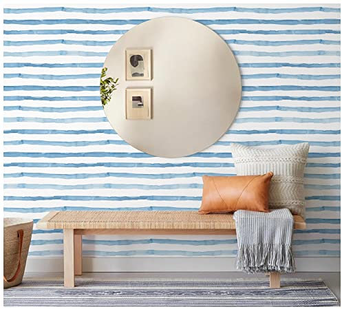 JOLIHOME Blue Stripes on White Self Adhesive Wallpaper Peel and Stick Contact Paper Removable Vinyl Film for Wall Furniture Drawer Waterproof Thickened 44.5x500cm