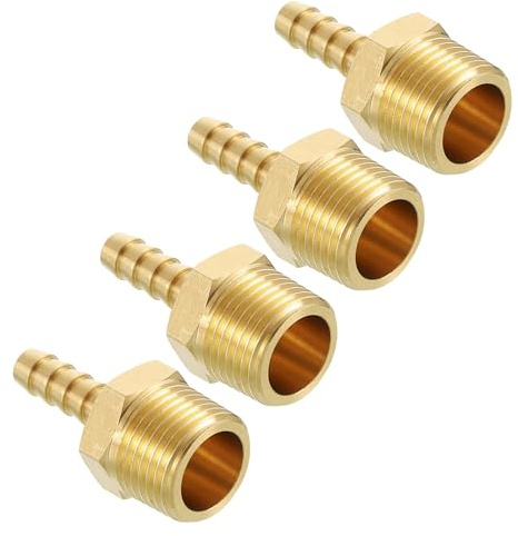 Kozelo 4pcs Brass Hose Barb Fittings 7mm Hose Barb to 10mm NPT Male | Fittings Adapter Connector for Home Machines, Massage Bathtubs, and Irrigation Systems
