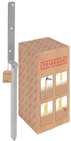 TRIBECCO Einschlag-Bodenhülse L-Form für Vierkant-Holzpfosten Abmessungen 40 x 700 mm L-Pfostenträger zum Einschlagen in den Boden universeller L-Stützenschuh aus Stahl feuerverzinkt